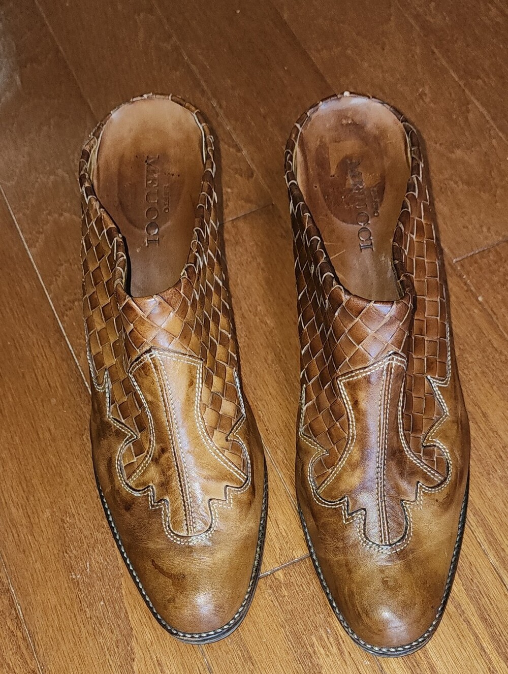 Sesto Meucci Womens  Brown Woven Leather Slip-On Mules Sz. 10